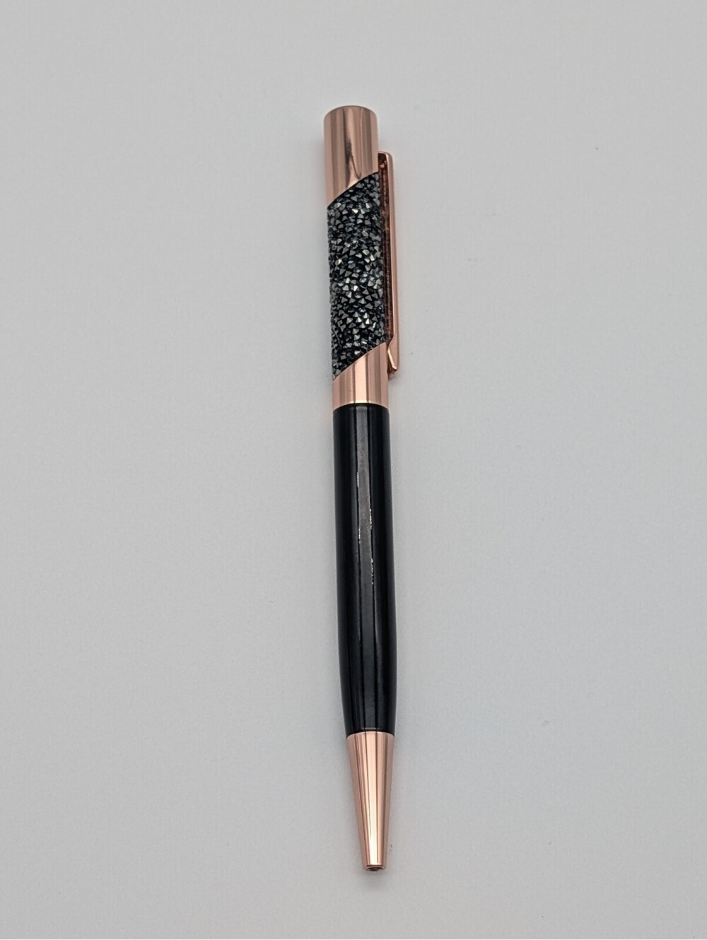 Swarovski Crystalline Ballpoint Pen - Glossy Black & Rose Gold Tone - No Box
